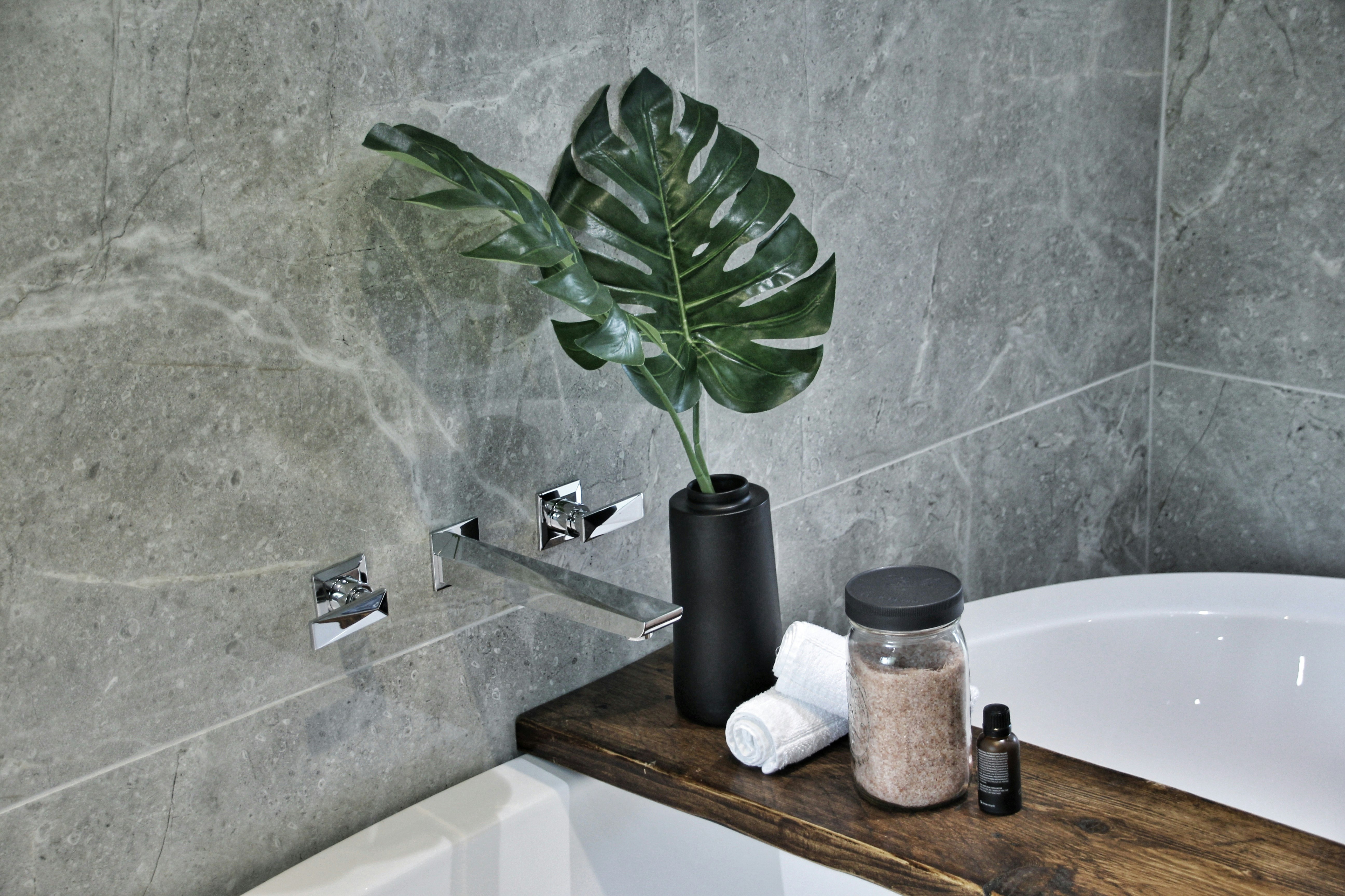 Sustainable bamboo bathroom essentials display